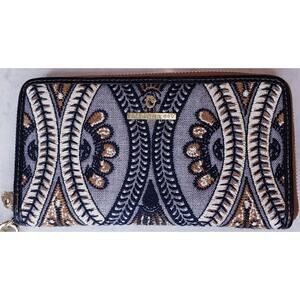 SPARTINA 449 Zip Around Wallet/ Wristlet Bellinger Batik Pattern  Black Brown
